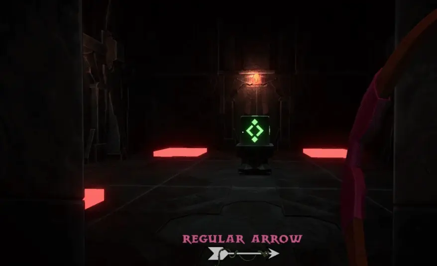 Player confronted by a box-button puzzle in Ruins of Artemis.
