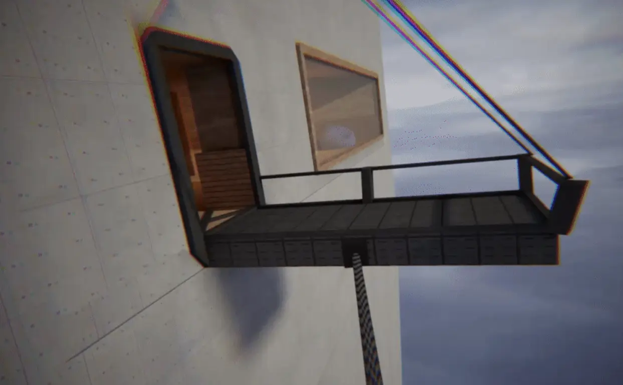 Player balancing on a tightrope in Skywalk.